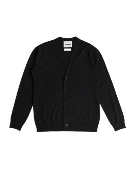 Jil Sander Black V-Neck Knitted Cardigan for men