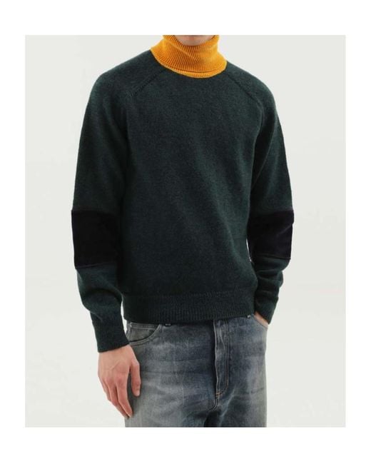 1989 STUDIO Green Contrast Panel Knitted Sweater for men
