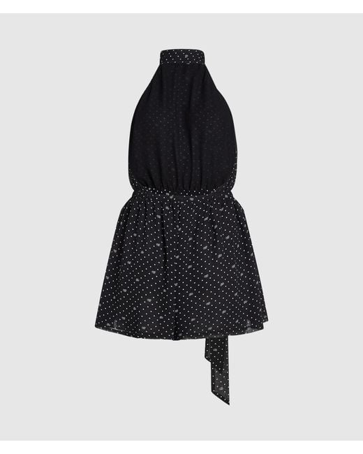 Karl Lagerfeld Black Polka-Dot Halter-Neck Playsuit