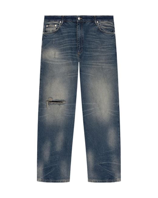M I S B H V Blue Logo Plaque Distressed Jeans for men