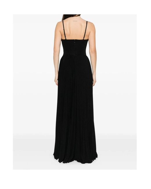 Elisabetta Franchi Black Pleated Spaghetti Strap Maxi Dress
