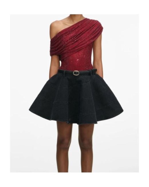 Self-Portrait Black Draped One-Shoulder Top