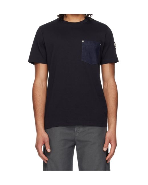 Moncler Black Cotton Denim T-Shirt With Pocket for men