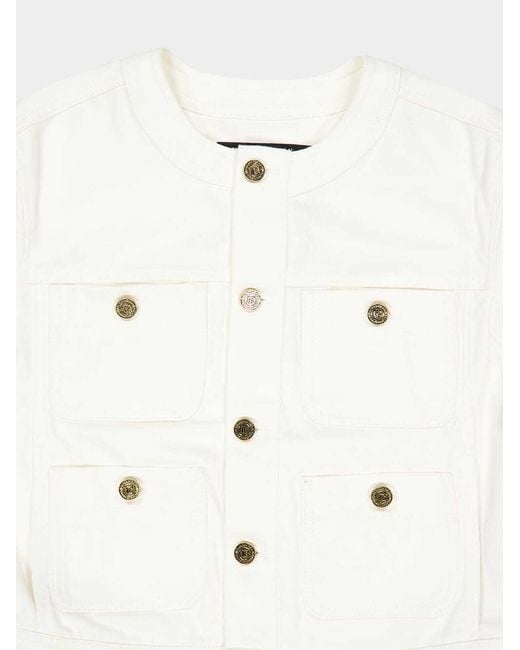 Balmain White Patch-Pocket Denim Jacket