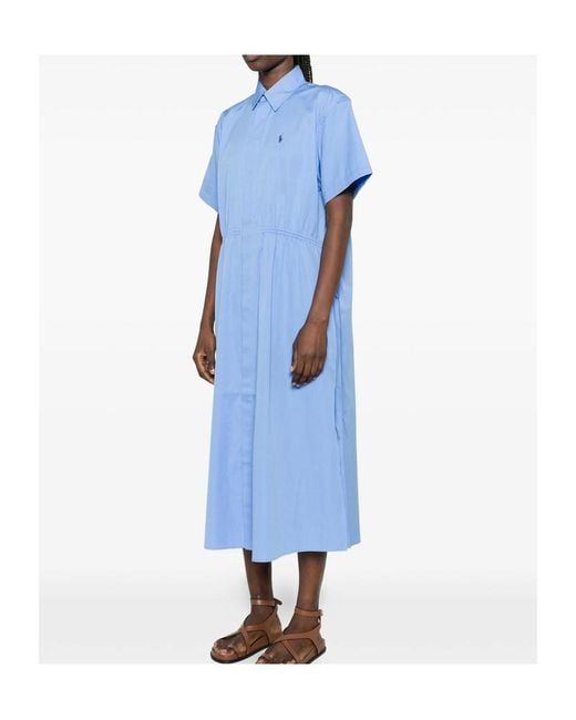Ralph Lauren Blue Polo Buttoned Drawstring Midi Dress