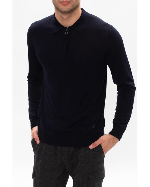 Ferragamo Blue Half-Zip Fastening Polo Jumper for men