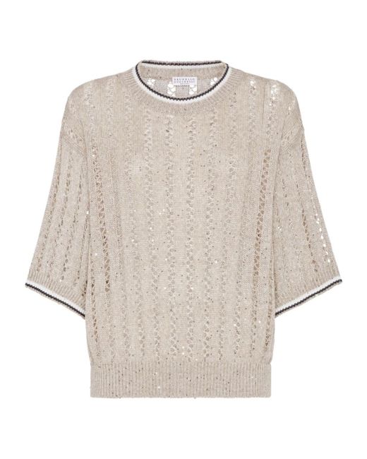 Brunello Cucinelli Natural Dazzling Crewneck Jumper