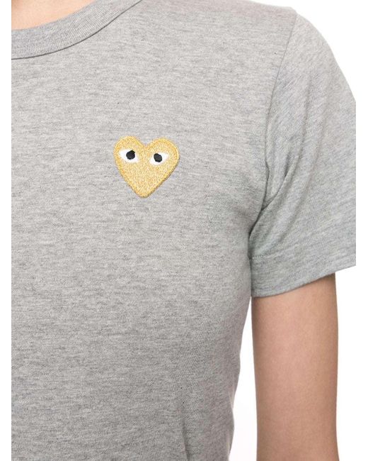 COMME DES GARÇONS PLAY Gray Logo Embroidered Crew Neck T-Shirt