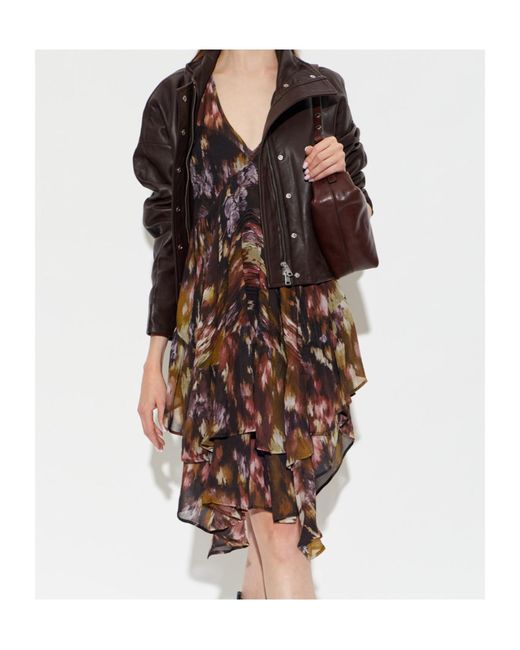 AllSaints Brown High-Necked Long-Sleeved Leather Jacket