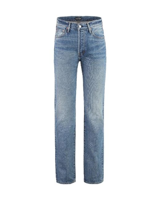 Tom Ford Blue Button Zipper Denim Trousers for men