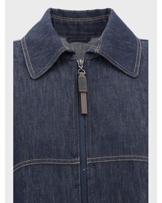Brunello Cucinelli Blue Zipped Denim Jacket