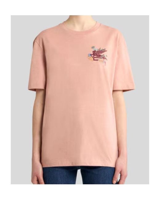 Etro Pink Pegaso Printed Crewneck T-Shirt