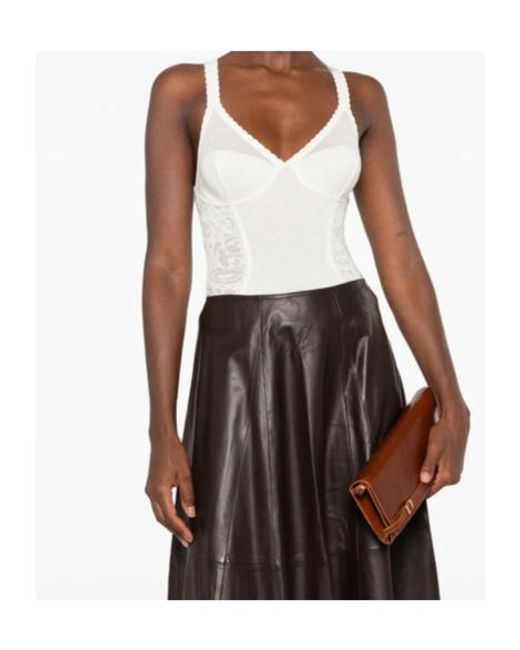 Elisabetta Franchi White Lace-Panelled Sleeveless Top