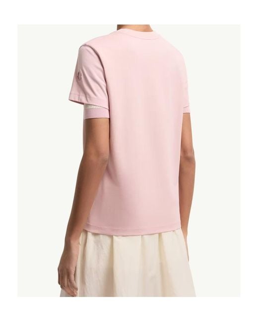 Moncler Pink Logo Patch Crewneck T-Shirt