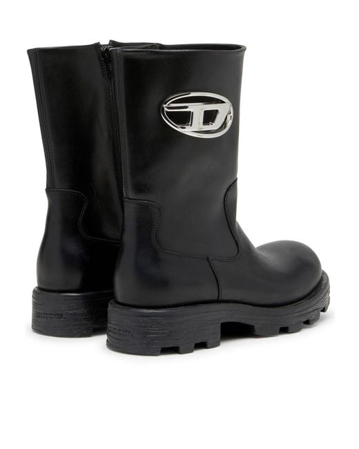 DIESEL Black Mid-Calf Boots With Chunky Sole And Logo Detail