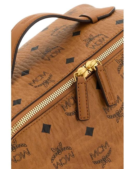 MCM Brown Ottomar Logo Printed Medium Wash Bag