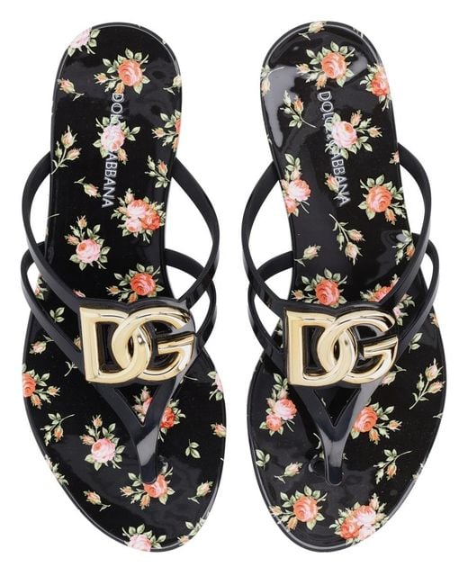 Dolce & Gabbana Multicolor Logo Floral Flip-Flops