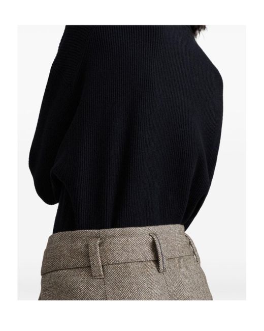 Brunello Cucinelli Gray Chevron Loose Fit Belted Trousers