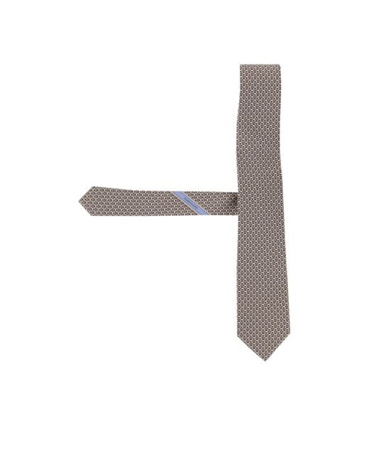 Ferragamo White Gancini Links Print Silk Tie for men