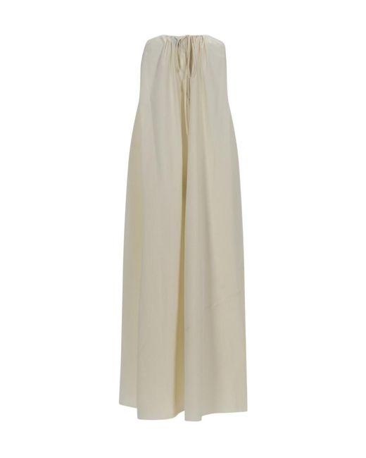 Alysi Natural Gathered Cotton Maxi Dress
