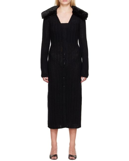 Blumarine Black Knitted Faux Fur Collared Dress