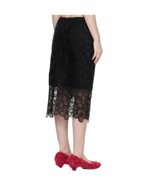 CECILIE BAHNSEN Black Cbbria Embroidered Floral Midi Skirt