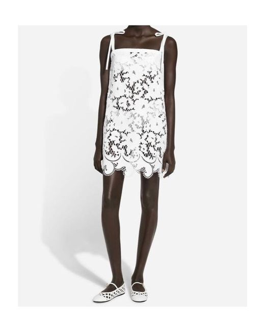 Dolce & Gabbana White Floral Openwork Embroidered Mini Dress
