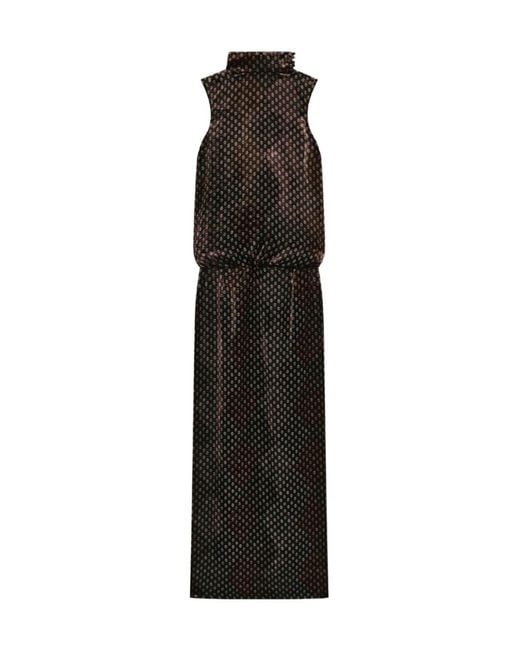 Dries Van Noten Black Printed High-Neck Dress