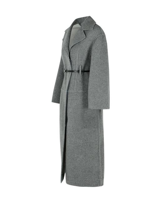 Jil Sander Gray Single-Breasted Belted Coat