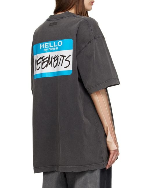 Vetements Gray My Name Is Cotton T-Shirt for men