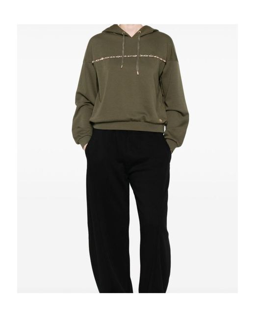 Liu Jo Green Embellished-Band Hoodie