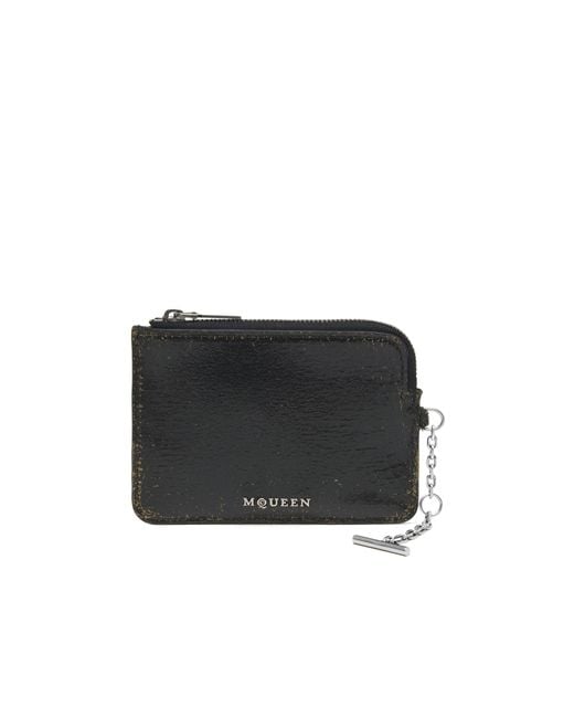 McQueen Black Logo Printed Zipped Wallet for men