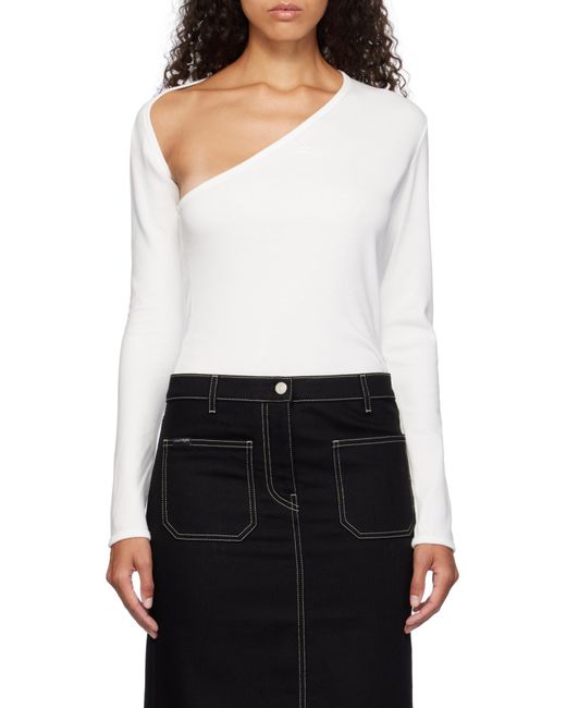 Courreges White Courrèges Slash Logo-Embroidered Asymmetric Neck T-Shirt