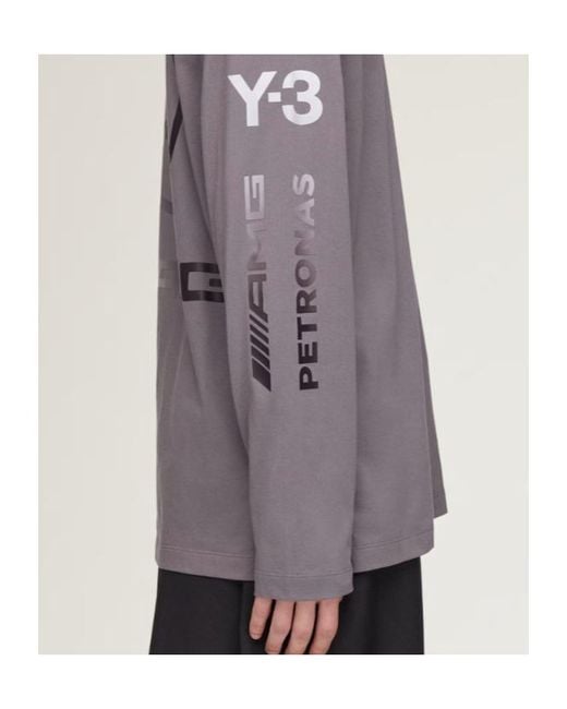 Y-3 Gray Mercedes Chaos Logo Long Sleeve T-Shirt for men