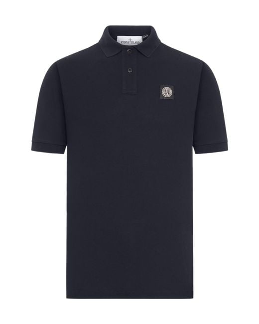 Stone Island Blue Logo Patch Polo Shirt for men