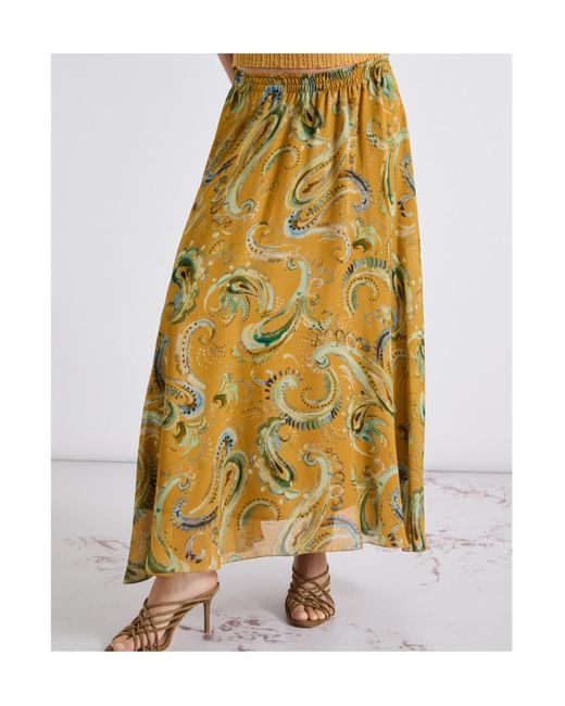 Marella Yellow Flared Crepon Skirt