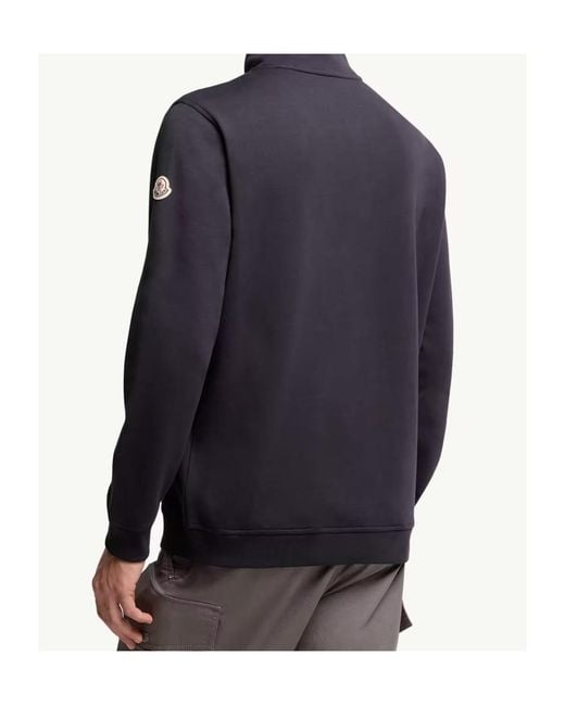 Moncler Blue Logo Embroidered Polo-Neck Sweatshirt for men
