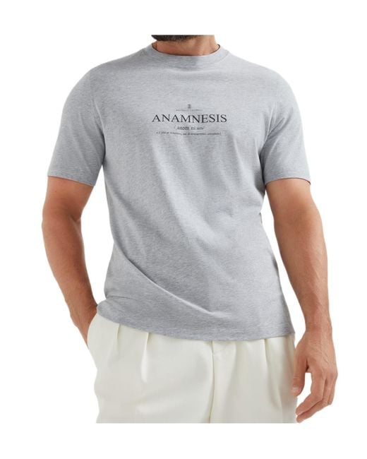 Brunello Cucinelli Gray Logo Printed Crewneck T-Shirt for men