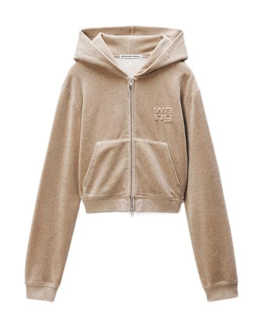 Alexander Wang Natural T By Embellished Hotfix Velour Shrunken Hoodie