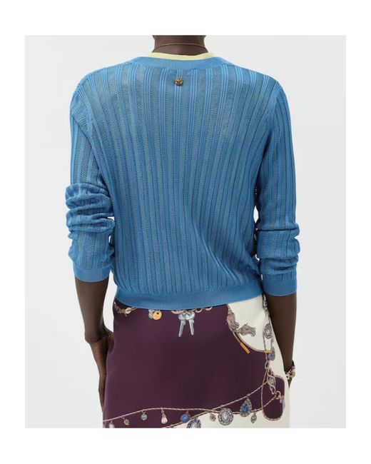 Versace Blue Viscose Mesh Ribbed Knit Cardigan