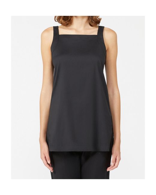 Max Mara Black Flowing Stretch Poplin Top