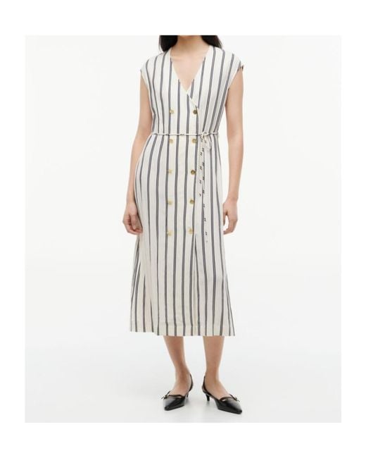 Tommy Hilfiger White Striped Double-Breasted Midi Dress