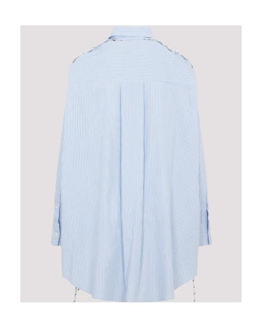 MSGM Blue Ruffle-Stripe-Detail Buttoned Mini Dress