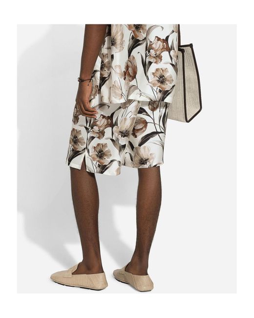 Dolce & Gabbana White Floral Printed Jogging Shorts for men