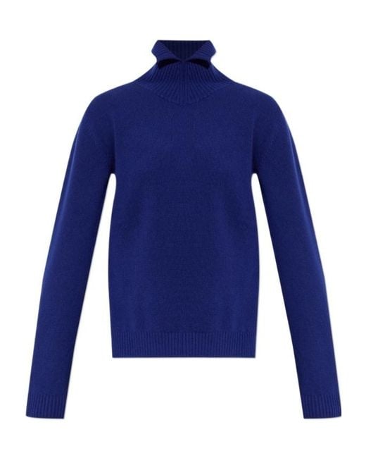 Jil Sander Blue Ribbed High-Neck Jumper