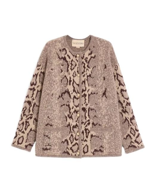 Valentino Natural Button-Up Crewneck Cardigan