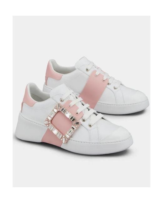 Roger Vivier White Viv' Skate Strass Buckle Sneakers