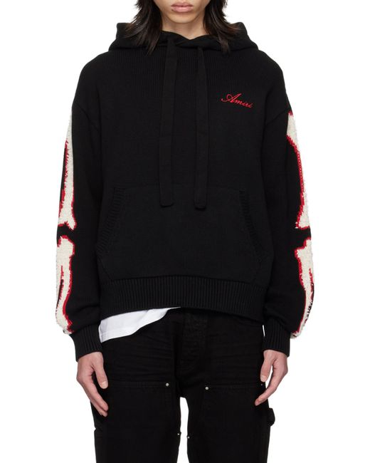 Amiri Black Logo Embroidered Drawstring Knitted Hoodie for men