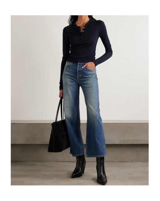 Re/done Blue Cropped High-Rise Wide-Leg Jeans
