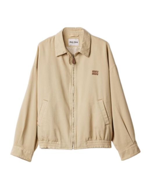 Miu Miu Natural Logo-Detailed Zipped Jacket